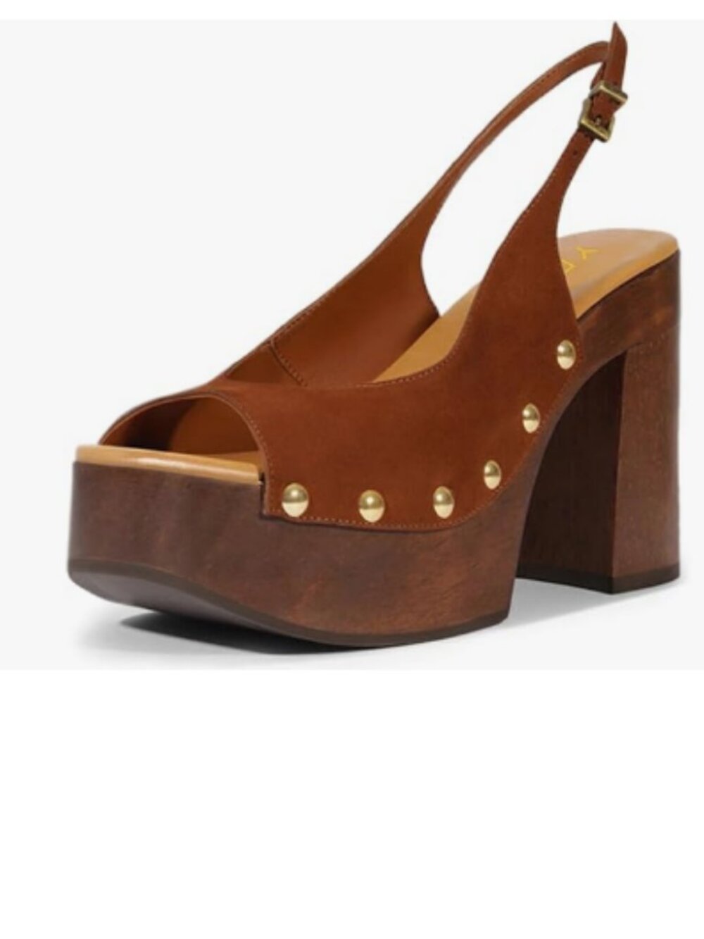 YDN Brown Rivet Studded Platform Chunky High Heeled Sandal Slingback Buckle Shoe